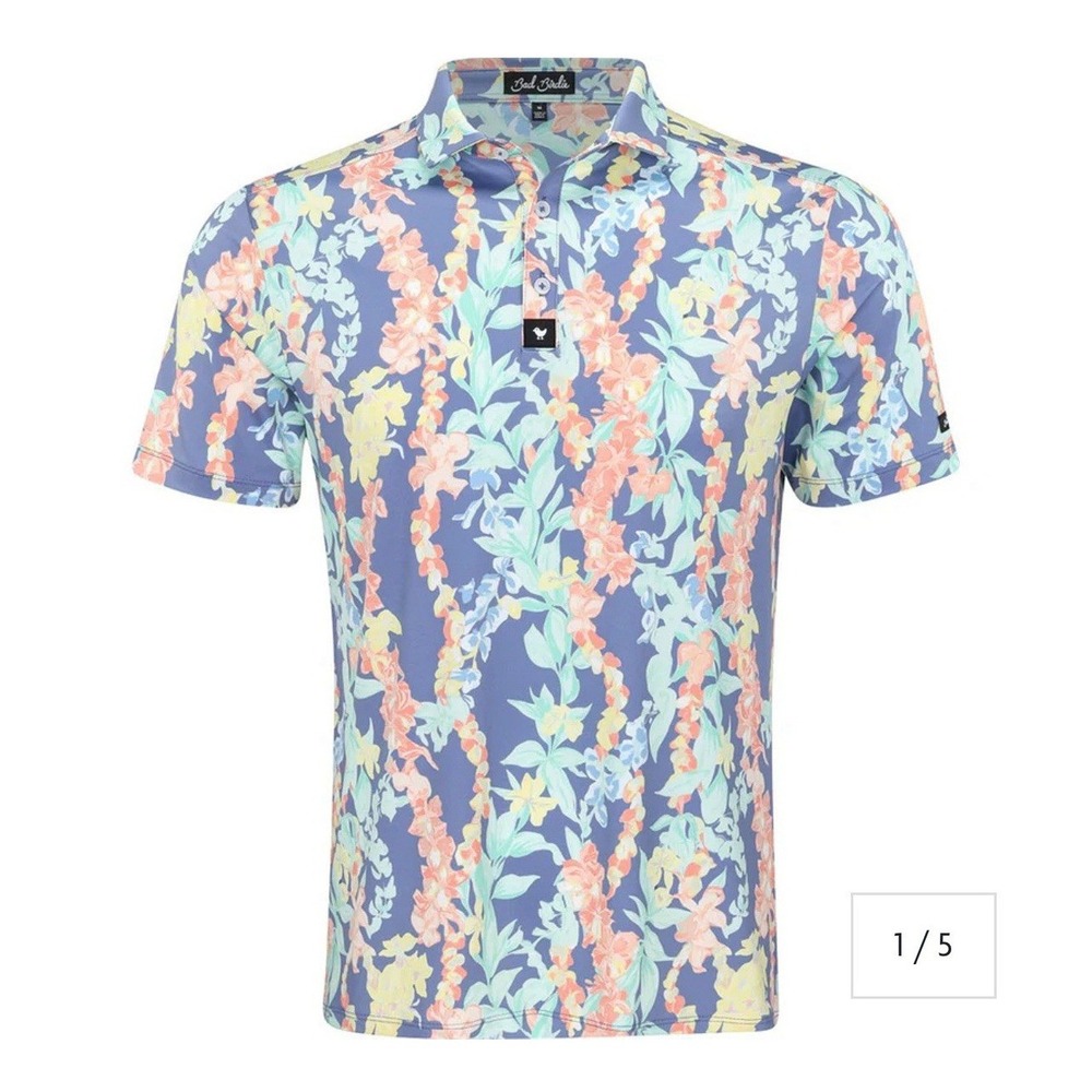 Bad Birdie Men Lei'd Core Polo Floral Golf Shirt BBMP001-649 Multicolor Medium